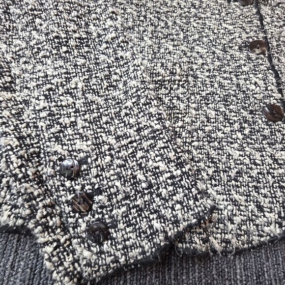 Chicos Wool Blend Tweed Button Front Blazer Size 1 (Medium) Black Cream Boucle - Picture 2 of 9